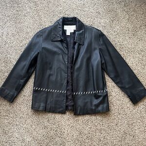 Doncaster Black Leather Jacket with White Stitching